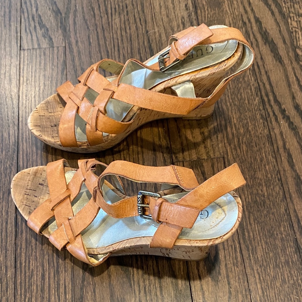 Guess Brown Strappy Wedge Sandals